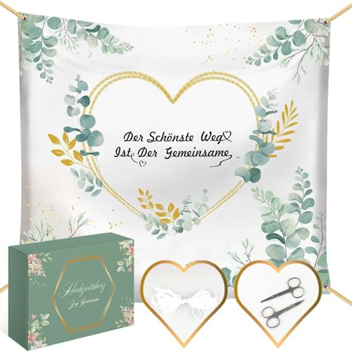 Hochzeitsherz Im Modernen Boho-Stil Geschnitten, 200x180cm Hochzeitslaken zum Ausschneiden, 2 Scheren und 10 Meter Seil Perfekt für Hochzeitsdekorationen Und Hochzeitsspiele für Frischvermählte