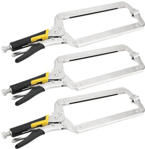 GINLANK 3 PCS 18 Inch C Clamp, Metal Face Clamps, Adjustable Opening Welding Locking C Type Wood Clamps for Woodworking