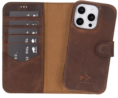 Solo Pelle Lederhülle kompatibel für iPhone 16 Pro in 6.3 Zoll abnehmbare Hülle (2in1) inkl. Kartenfächer geeignet für MagSafe Zubehör (Vintage Braun)