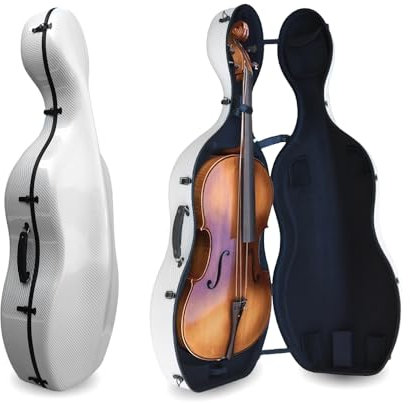 Yinfente Custodia per violoncello 4/4 in fibra di carbonio, manico integrato, ruota, cinturino posteriore, portatile, custodia rigida leggera e impermeabile, bel regalo per le vacanze (strisce