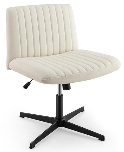 FANTASK Bürostühle, Schneidersitz Stuhl, Drehstuhl ohne Armlehnen, Schreibtischstuhl mit breiter Sitzfläche, Bürostuhl mit Kreuzfuß, höhenverstellbar, Wippfunktion, modern (Beige)