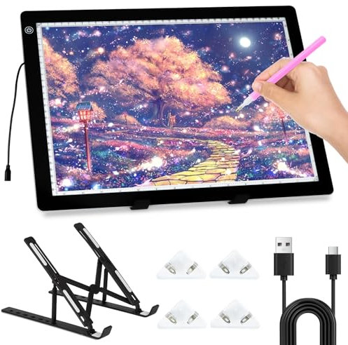 Aischens A3 Diamant Malerei Leuchttisch mit Stand, 3 Level dimmbare Lichtplatte dünne LED-Pad für Zeichnung Tracking Skizzieren mit Clips
