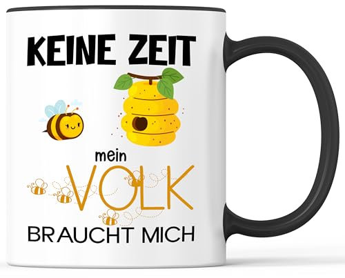 Tasse mit Spruch Mein Volk Braucht mich - Imker Becher Bienen Imkerin Biene - lustiges Geschenk - Kaffeebecher als Geschenkidee - Kaffeetasse 330ml - Weiss-Schwarz
