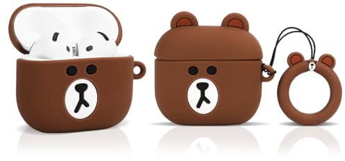 LEWOTE Kompatibel mit Apple Airpods 4 Case schützende lustige Nette Slim Cartoon Cover Abdeckung mit Schlüsselbund (Small Brown Bear)