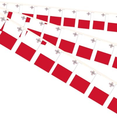 10 Meter Malta Miniatur String Pennant Flagge, 30 PCS maltesische kleine Bunting Banner, 32 FT Dekorationen für Outdoor Indoor House Home Office Meeting Party(Malta)