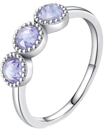 Mesnt 14K Weißgold Ring Gold 585 Damen mit Rund Amethyst, Größe 51 (16.2)