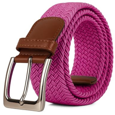 Woodland Leathers Elastic Braided Belt, Unisex Men Women Casual Stretch Woven Belt (Fuchsia, Medium-Large)