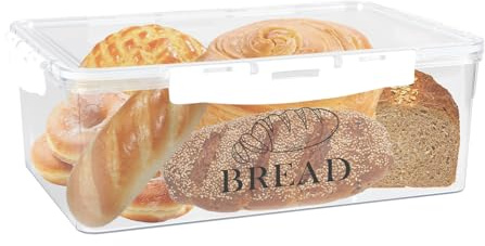ZoeQide Panera grande transparente – sin BPA plástico PET – Panera hermética con junta de silicona y 4 clips, apilable, ideal para pan, pasteles, verduras, almacenamiento de nevera (32 × 22 × 12 cm)