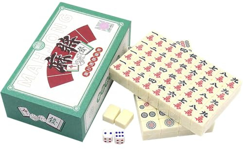 HIULLEN Mini Mahjong Set, Mahjong Set Portable, Chinese Traditional Mahjong Set, 144 PCS Mahjong Tiles with 2 Dice for Family Friends Leisure Time Travel Game