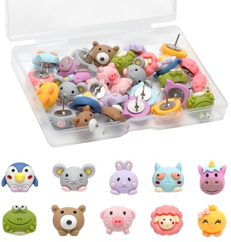 30 Pines Divertidos de Animales Chinchetas para Corcho para Tablero de Anuncios con Diseño de Animales 10 Patrones para Tablón de Anuncios Pared Oficina Escuela