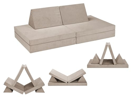 XDREAM Kinder Modularsofa mit weichem Veloursbezug | Abenteuersofa für Kinder zum Relaxen, Bauen und Ausruhen | Waschbarer Bezug, Robust und Langlebig | Kindersofa Öko-TEX® | Kinderspielsofa beige