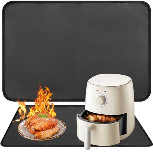 Air Fryer Heat Resistant Mat, Non-Slip Silicone Counter Protector for Ninja/Philips/Cosori/Tower, Waterproof Worktop Saver Mat for Kitchen Countertop, Oven, Coffee Machine (60x40 CM)