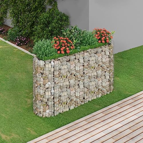 SKTQYQO Gabbione con Letto Rialzato in Acciaio Zincato 190x50x100 cm Fioriera da Giardino Struttura Stabile per Patio Questa fioriera rialzata a gabbione in acciaio zincato