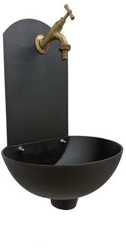 Fontanella da Giardino in Ghisa Antracite con Rubinetto in Ottone – Fontana a Muro Esterno Decorativa, Resistente alle Intemperie, Stile Classico Vintage Made in Italy