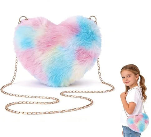 UZYXC Bandolera Niña Corazón Arcoíris, Bolso De Peluche Para Niños, Dulce Bandolera Cruzada De Peluche, Práctica Bolsa Para Móvil Y Bolso Infantil Para Niñas