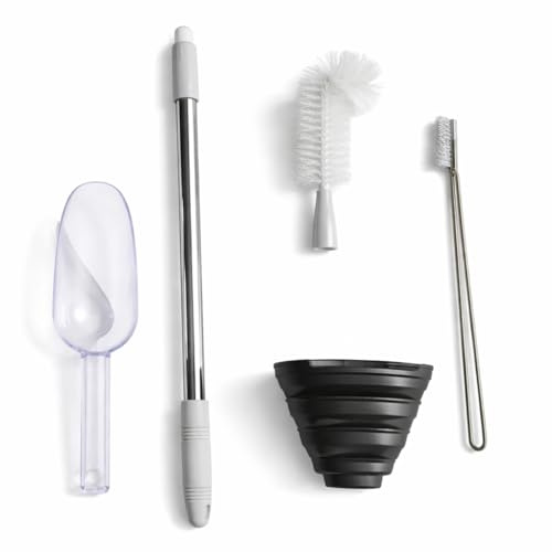 GARDENFLARE Pflege- & Zubehörset für Klassik Feuerrohr – 4-teilig mit Schaufel, Trichter, Teleskop-Glasbürste & Brennkammerbürste – Reinigungsset für Deine Pelletfackel (für 8 cm Glasrohr)