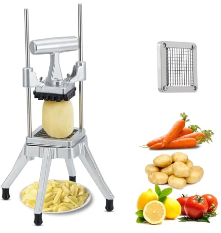 Garvee Commercial Vegetable Chopper with 1 Interchangeable Blades, Heavy Duty Potato Cutter French Fry Cutter, Manual Food Dicer Slicer for Onion Tomato Fruit, Silver
