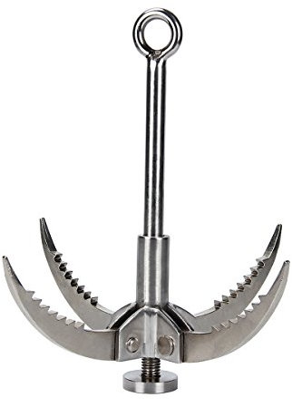 Latinaric - Gancho de acero inoxidable con 4 garras plegables para camping, senderismo, supervivencia, árbol, roca, montaña, escalada, 350 kg, plata