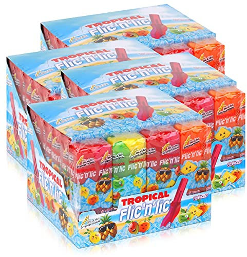 Flic'n'lic Lutscher Tropical 24 Stück 336g - Doppelter Fruchtgeschmack (4er Pack)