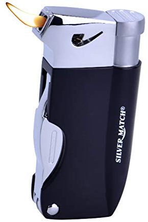 Pfeifenfeuerzeug, Feuerzeug Gas Butan Nachfüllbar mit integriertem Pfeifen-Besteck, Geschenkbox +1x (Konsumany® Stab- Stumfeuerzeug 12,5 cm Lang) (1 Stück (Schwarz))