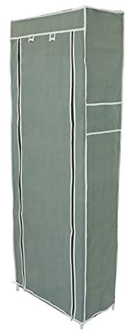 PrimeMatik - Armario ropero y Zapatero de Tela Desmontable 60 x 30 x 160 cm Gris con Puerta Enrollable