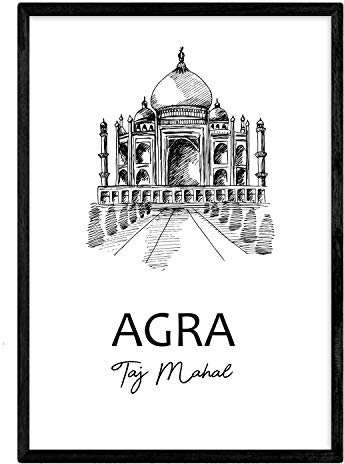 Nacnic Poster de Agra - Taj Mahal. Láminas con monumentos de ciudades. Tamaño A3