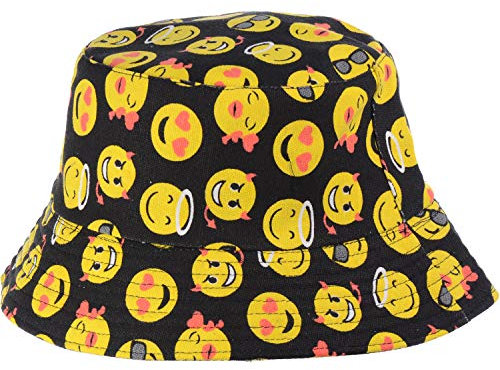 BYOS Sonnenhut, wendbar, schwarz, bedruckt, viele Muster, Kleines Emoji, Einheitsgröße