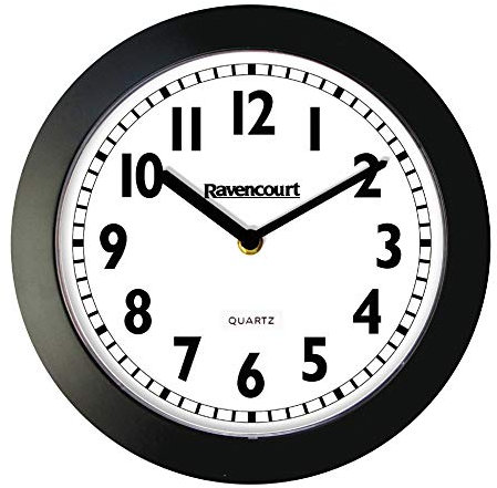 Ravencourt Quartz Analogue Clock ¦ For Schools, Hospitals, Offices And Homes ¦ High Contrast Numbers ¦ Battery Powered ¦ Black Rim With White Face ¦ Large - 60cm face