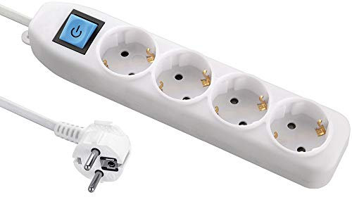 Electraline 59661, Steckdosenleiste 4-Fach mit Schalter, Kabel 1,5m / Mehrfachsteckdose/Tischsteckdose Steckerleiste, Weib