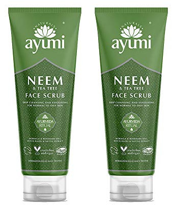 Ayumi Neem Face Scrub for Acne Treatment | Oily Skin Face Scrub with Witch Hazel | Exfoliating Scrub with Tea Tree Oil | Hydrating Scrub with Moringa Oil | Women & Mens FaceScrub | 2x 125ML