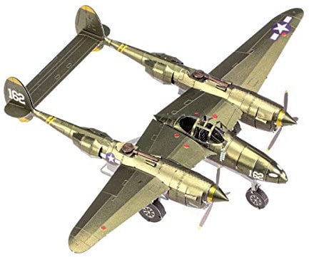 Metal Earth Fascinations ICX143 Metallbausätze - Abfangjäger Lockheed P-38 Lightning, lasergeschnittener 3D-Konstruktionsbausatz, 3D Metall Puzzle, DIY Modellbausatz mit 2 Metallplatinen, ab 14 Jahre