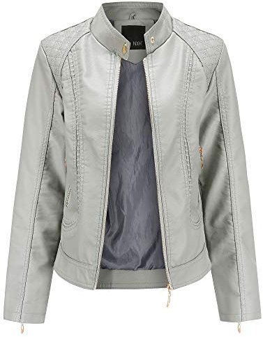 GITVIENAR Damen Jacke Motorrad Lederimitat Stehkragen Mantel Kunstleder Jacke Bikerjacke mit Nieten Reißverschluss für Outdoor Herbst Frühling