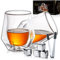YouYah Set de 2 Verres à Whisky - Verre à Whisky Cristal Double-Paroi avec 4 Glaçons en Acier Inoxydable & Pince, Verre de Dégustation, Cadeau pour Homme, Verre de Bar pour Cocktail, Cognac (200ml)