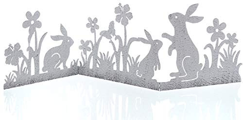 Posiwio dekorative originelle Osterdeko Deko-Leiste Miniparavent Motiv Osterhasen in Blumenwiese Shabby weiß (groß ca. 60 cm x 17 cm hoch)