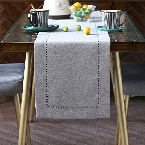 Exquisites Leinengewebe Exquisites Lasergeschnittenes Muster Tischläufer Beige Orange Grün Kaffee Farbe Grau Optional (Grau, 35 x 140 cm)