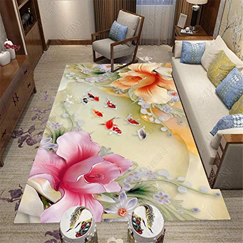 AU-OZNER Wohnzimmer Teppich,Rosa Teppich, druckdrucken staubdichte Ermüdungssofa-Teppich Blumenmuster rasenteppich -Rosa_80x180 cm.
