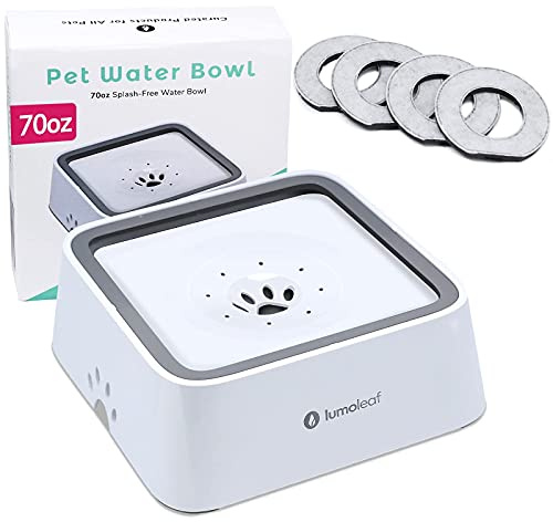 LumoLeaf Pet Water Bowl with Replacement Filter, 70oz/2L Large Capacity No-Spill Water Bowl for Dogs & Cats