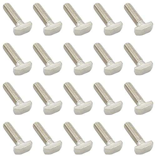 TTZEZE 20 Stück M8 Gewinde T-Schlitz Drop-In-Bolzen, strapazierfähig, silberfarben, Karbonstahl, vernickelt, T-Form, Schrauben für den europäischen Standard 40 Serie Aluminiumprofil