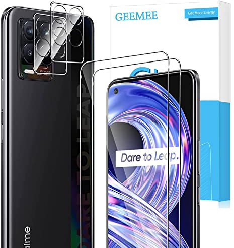 GEEMEE für Realme 8/Realme 8 4G (6,4) de Pantalla Protector de Lente de cámara,【2 Pack + 2 Pack 】 Cristal Templado Película Vidrio Templado 9H Alta Definicion Glass Screen Protector -Transparente