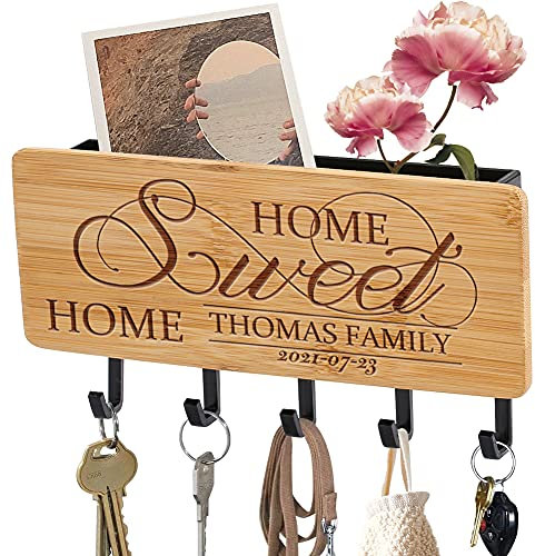 porte clef mural personnalisé avec 5 crochets, porte lettre et clés mural, organiseur pour la maison, l'entrée, le couloir, la cuisine