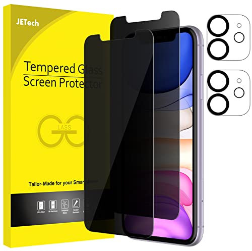 JETech Protector de Pantalla Privacidad para iPhone 11 6,1 Pulgadas y Protector de Lente de Cámara, Anti Espía Cristal Vidrio Templado, 2 Paquetes Cada Uno