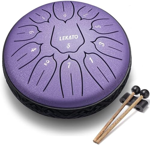 LEKATO Steel Tongue Drum 6 Inch 11 Notes, Rain Drum D Major Handpan Drum for Meditation Yoga Beginner Christmas Gift for Families/Friends,Purple