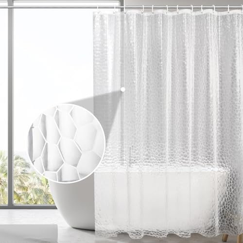 BOZKAA Duschvorhang, Wasserdichter 180x200cm Duschvorhang Waschbar Schnelltrocknender Stoff Polyester Badewanne Vorhang mit 12 Duschvorhängeringen, Duschvorhang Weiß (3D)