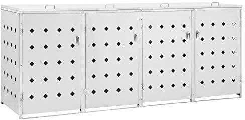 Susany Edelstahl Mülltonne Mülltonnenbox Mit praktischer Tür und Verriegelungssystem & nützlichen Belüftungsöffnungen,für 4 Tonnen 240 L Edelstahl, Mülltonnenverkleidung Metall Müllbox,abschließbar