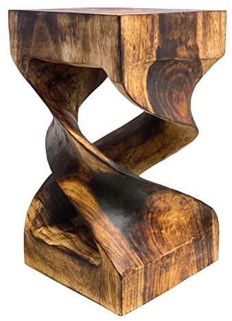 FaHome Beistelltisch Holz - Holzhocker Gedreht (50x28x28cm) - Holz Hocker aus massivem Suarholz - Handgefertigter Beistelltisch aus Holz - Vielseitiger Holz Couchtisch