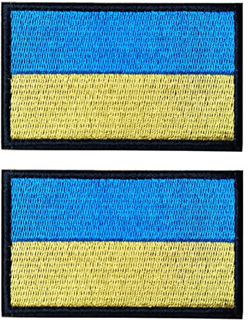 2 Stück AliPlus Ukraine-Flagge Aufnäher, ukrainische Aufnäher, bestickt, Morale Patch, Verschluss mit Klettverschluss (Flagge schwarzer Rand)