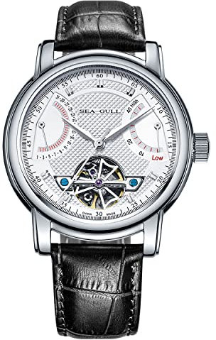 SEA-GULL 2021 Seagull Herrenuhr Hohl Automatische Mechanische Uhr Kalender Potenzial Multifunktions Schwungrad Business Uhren, Weiß - D819.626, Armband