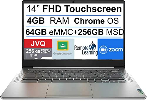 Lenovo Chromebook 3 14'' FHD IPS Écran tactile, MediaTek MT8183 8 cœurs (jusqu'à 2,0 GHz), 320 Go d'espace (64 Go eMMC + 256 Go MSD), 4 Go de RAM, USB Type-C, Chrome OS + JVQ MP, gris arctique, 5 x
