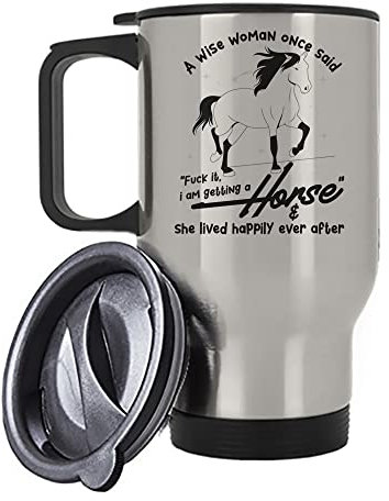Horse Gifts For Women, Horses Mom, Birthday Gifts For A Wise Woman, Pet Lovers Who Loves Animal Fun, Mothers day, Christmas, Gag Mug Silver/White Insulated 14oz Travel Tea/Coffee Mug. (Silver)