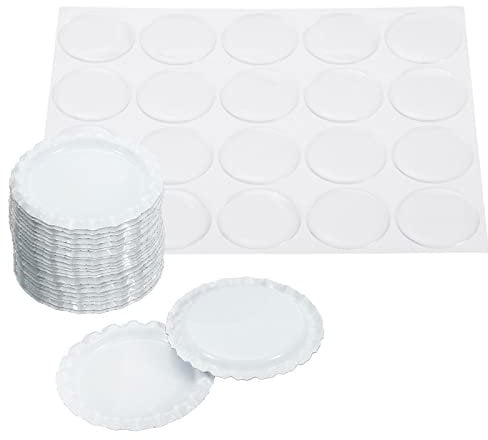 PATIKIL 1 Inch Flat Decorative Bottle Caps, 20 Set Craft Bottle Pendant Trays Double Sides Printed with Clear Resin Stickers for DIY Craft, White